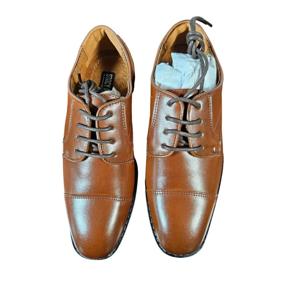 Stacy Adams Kallum Boys Cognac Cap Toe Oxford Dress Shoes 43439 Size 1.5 M